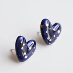 Dotted Porcelain Heart Studs -  Blue