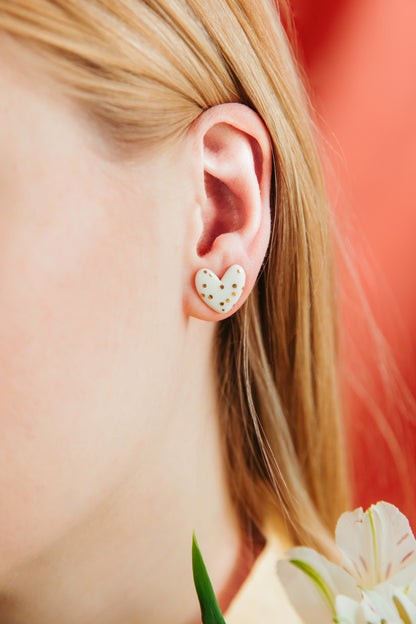 Porcelain Heart Studs -  White