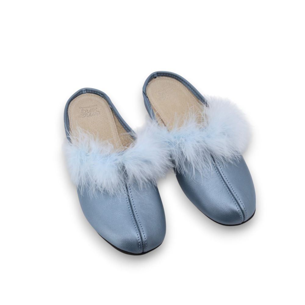 Trinity leather womenโs slippers โ Light blue