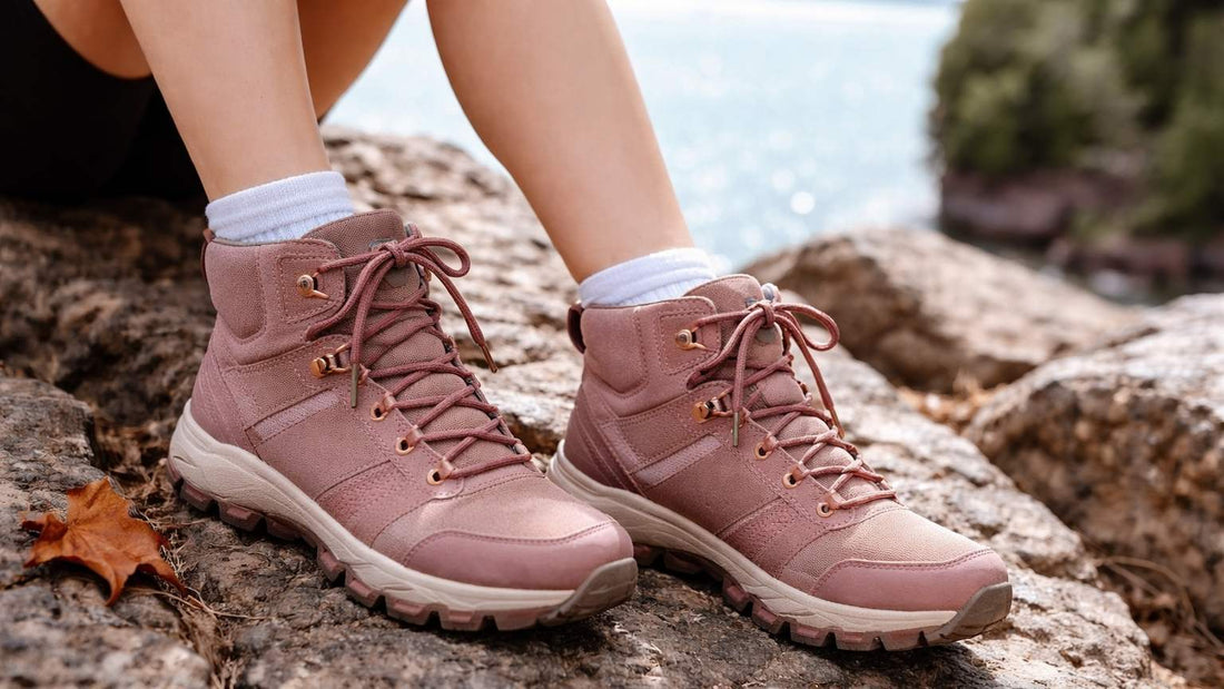 zoomed-in image of a pair of pink hiking boots
