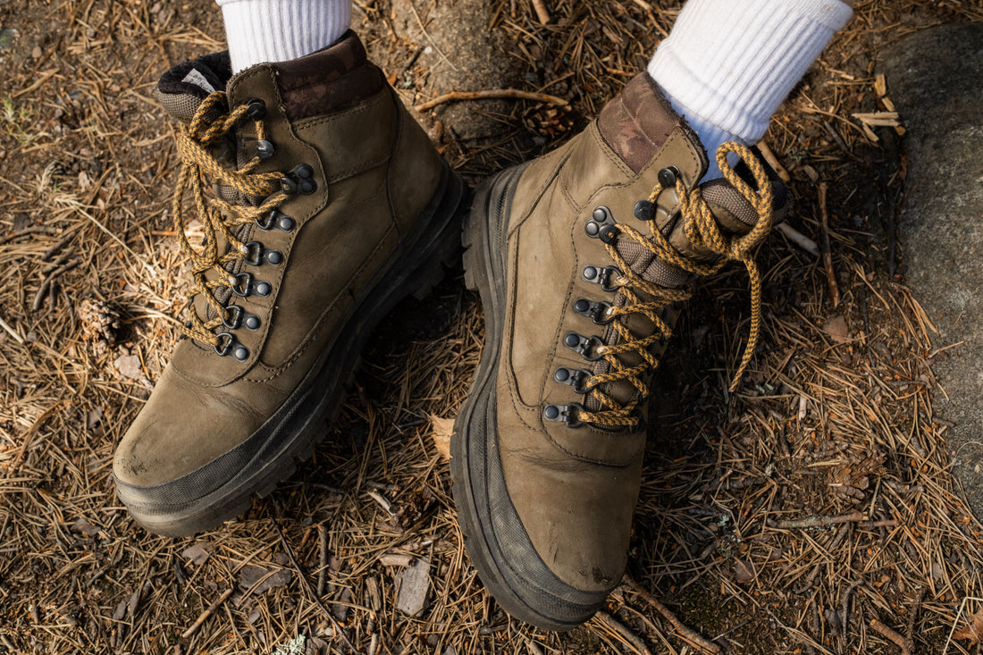 Hiking boots opened and ready to air out after wear