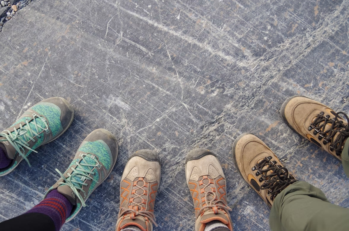 Walking boots and hiking boots shown side by side for comparison.