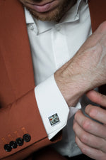 Square Cufflinks – Red-Spotted Leather