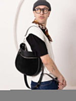 STELLA Leather Handbag - Black & Suede