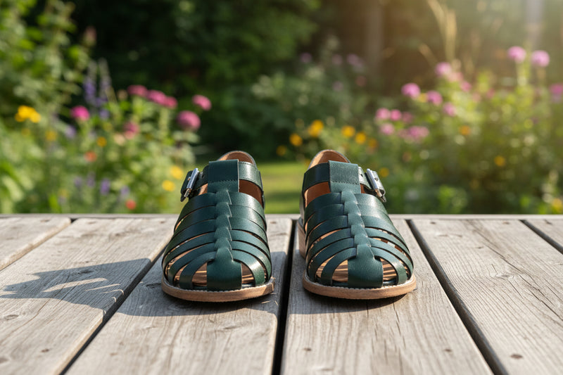 Handmade Leather Fisherman Sandals - Dark Green