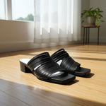 Handgemaakte mat lederen sandalen met bandjes - zwart