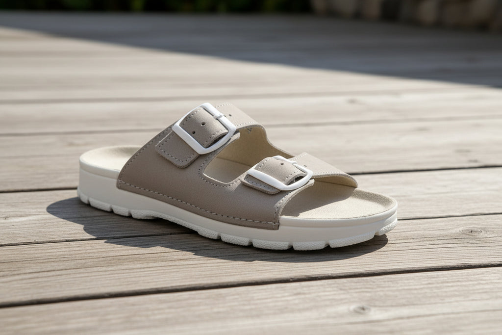 Sandalias Meeliku de Piel – Gris/Blanco