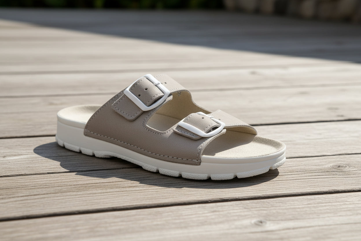 Sandalias Meeliku de Piel – Gris/Blanco