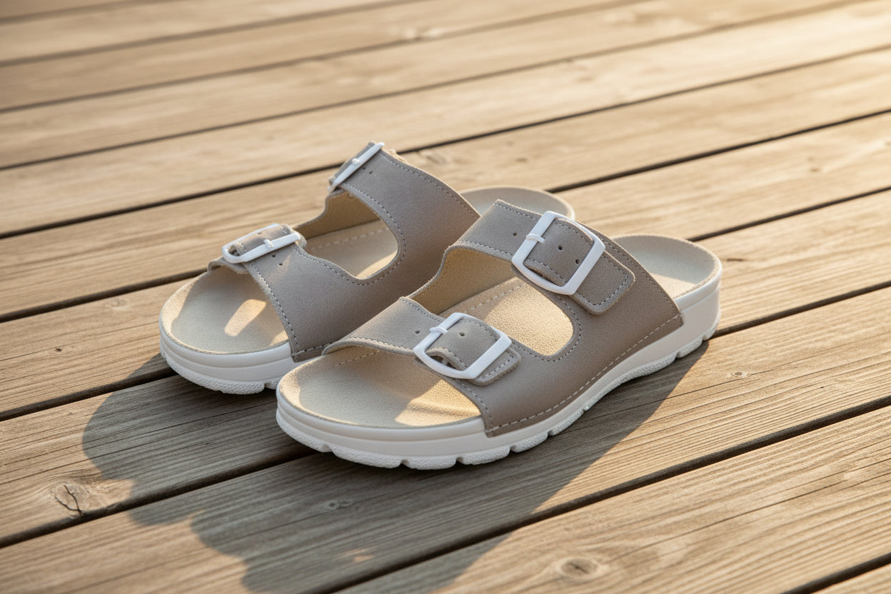 Sandalias Meeliku de Piel – Gris/Blanco