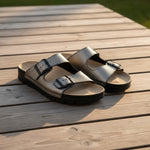 Meeliku leren damessandalen – metallic