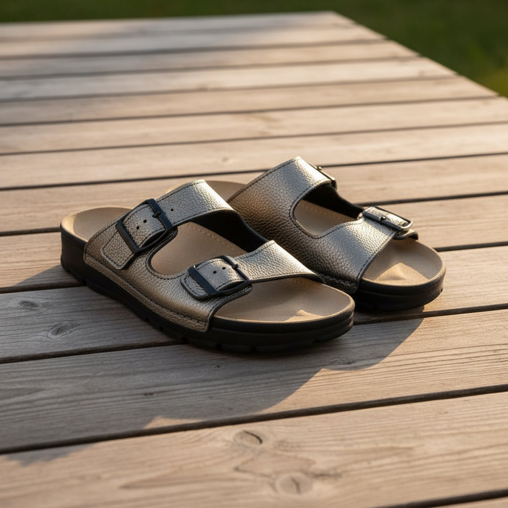 Meeliku leren damessandalen – metallic