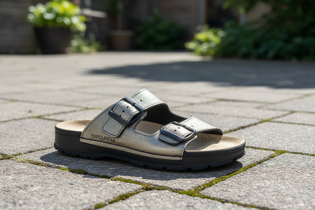 Meeliku leren damessandalen – metallic