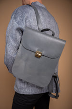 Natural Leather Saddle Backpack - Grey