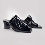 Handmade Strappy Patent Leather Sandals - Black