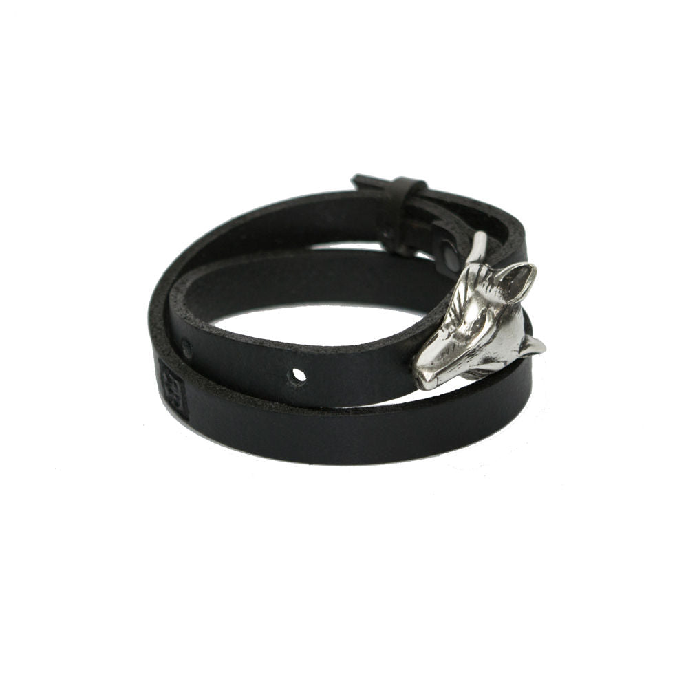 Wolf Leather Bracelet - Silver Matte