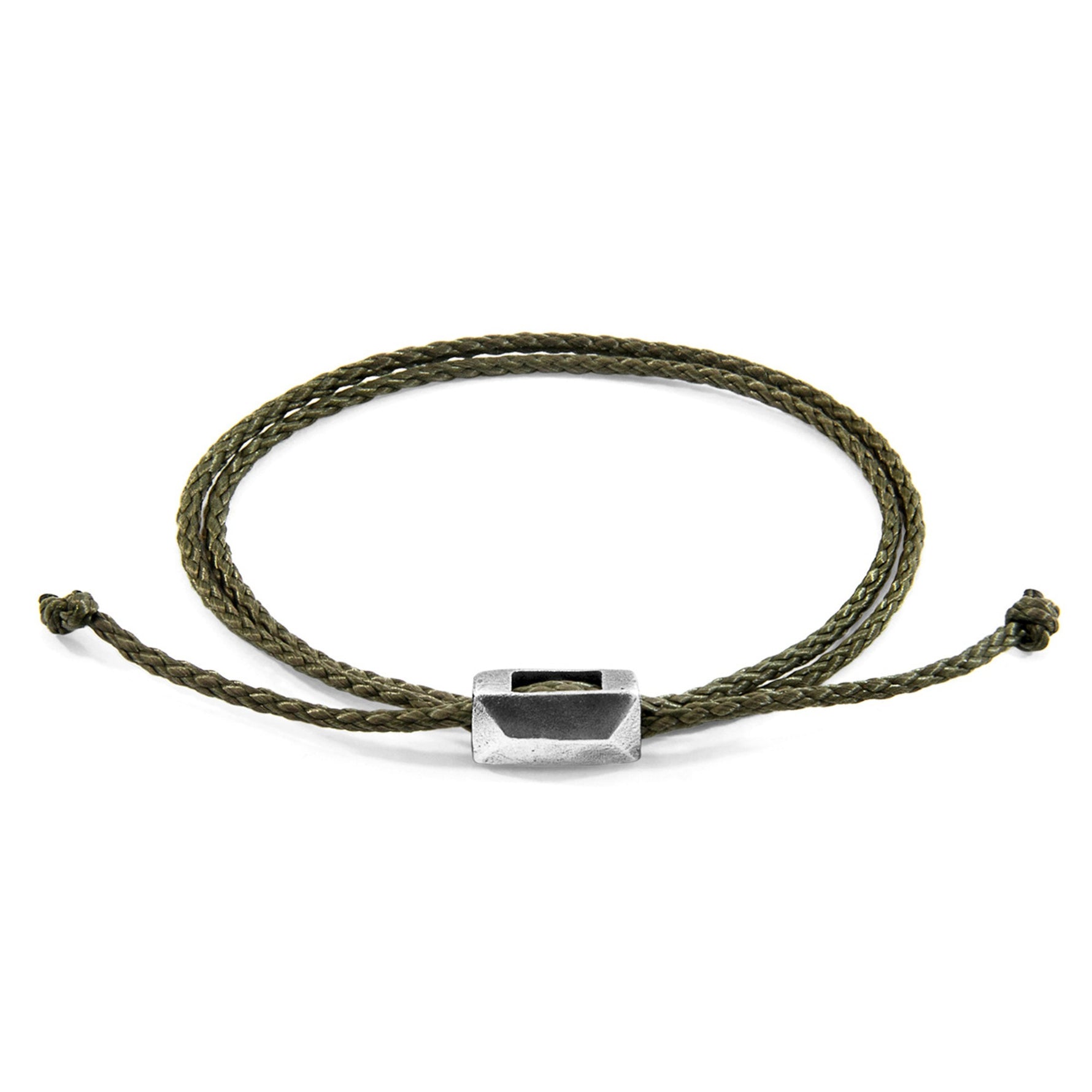 Edward Silver and Rope SKINNY Bracelet - Khaki Green