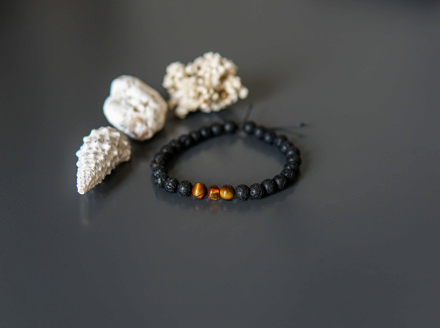 Lava Stone Bracelet with Amber and Tiger Eye