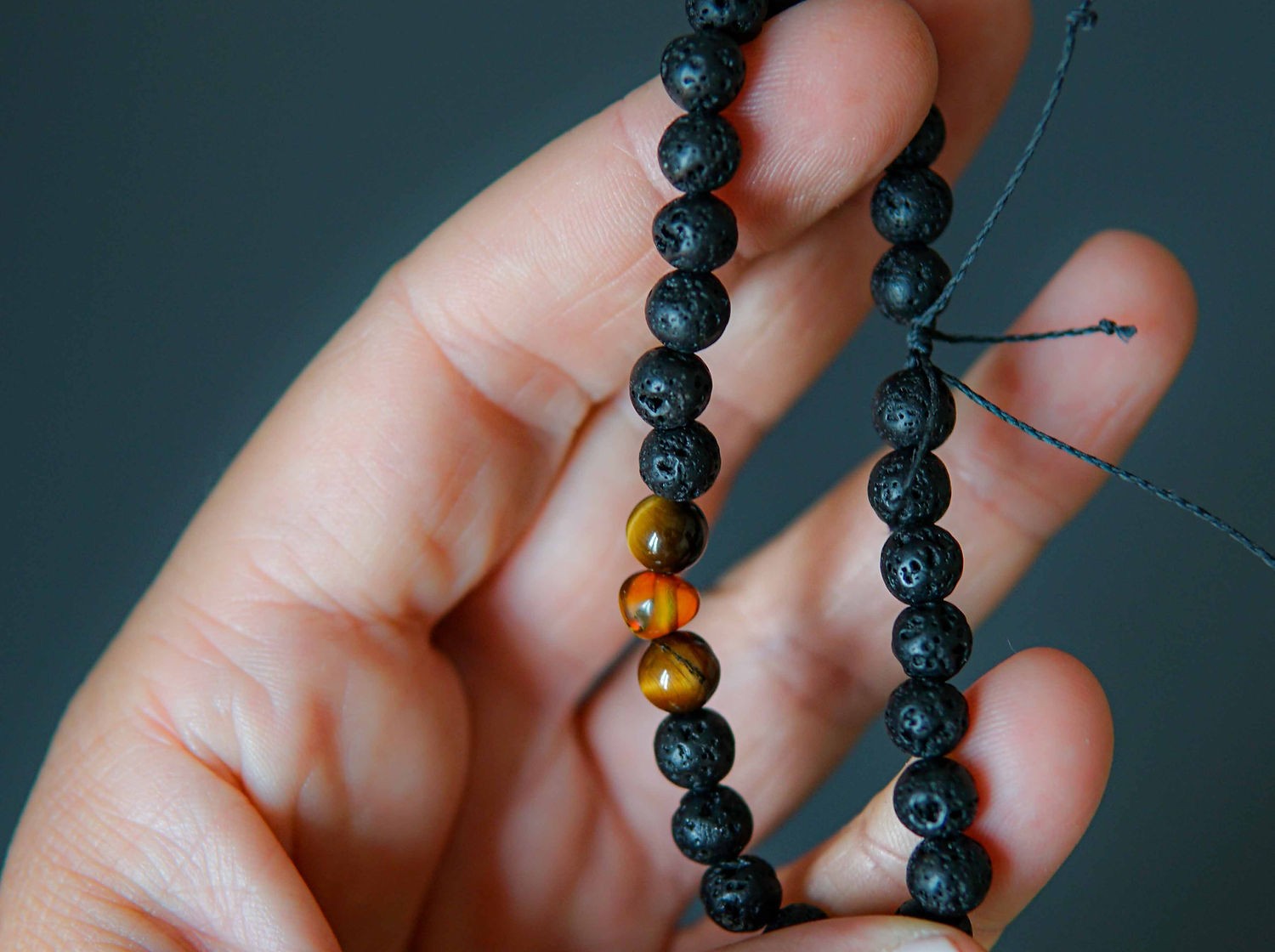 Lava Stone Bracelet with Amber and Tiger Eye