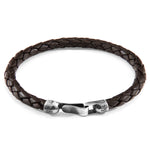Leather Bracelet Skye Silver and Braided - Cacao Brown