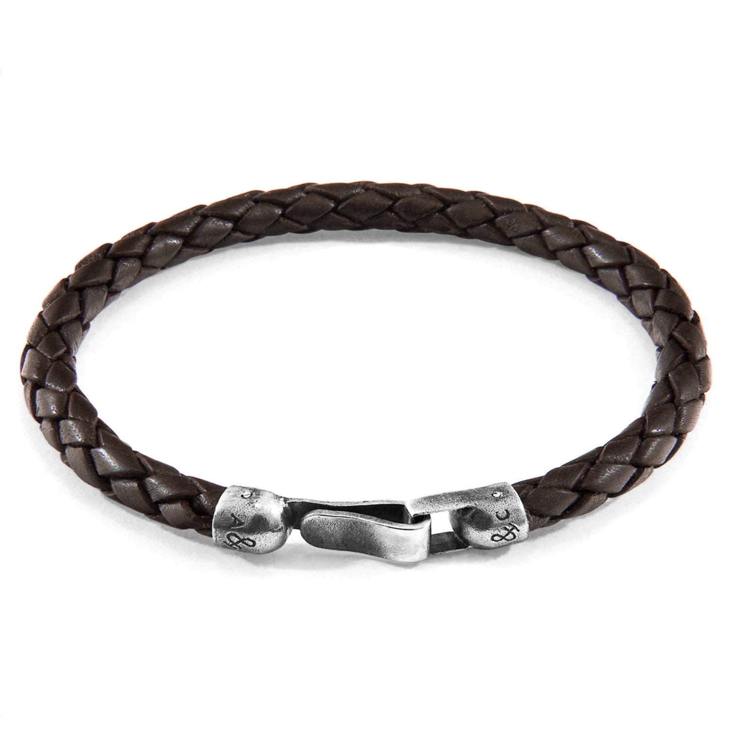 Leather Bracelet Skye Silver and Braided - Cacao Brown