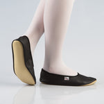 Leather Gymnastics Slippers With Rubber Ridge and Sole - Black