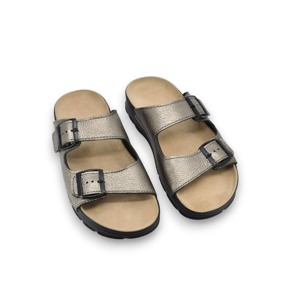 Meeliku Womens Leather Sandals – Metallic