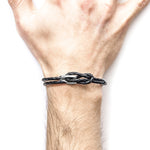 Padstow Silver and Braided Leather Bracelet - Coal Black