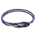 Padstow Silver and Braided Leather Bracelet - Grape Purple