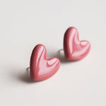 Porcelain Heart Studs -  Pink