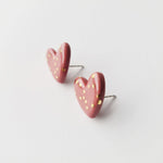 Dotted Porcelain Heart Studs -  Pink