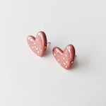 Dotted Porcelain Heart Studs -  Pink