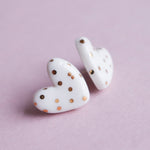 Dotted Porcelain Heart Studs -  White