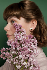 Porcelain Round Stud Earrings - Pink and Gold