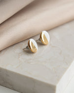 Porcelain Round Stud Earrings - White and Gold