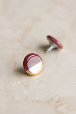 Porcelain Round Stud Earrings - Burgundy and Gold