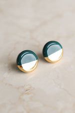 Porcelain Round Stud Earrings - Green and Gold