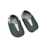 Punsa Kids Barefoot Slippers - Upcycled Leather, Dark Green