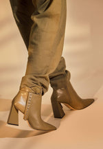 Salvia Green Leather Heeled Ankle Boots