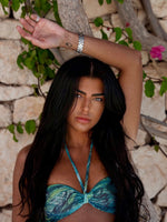 Tan Through 2 in 1 Bikini Set Bandeau & Seashell - Tropical Palm Green