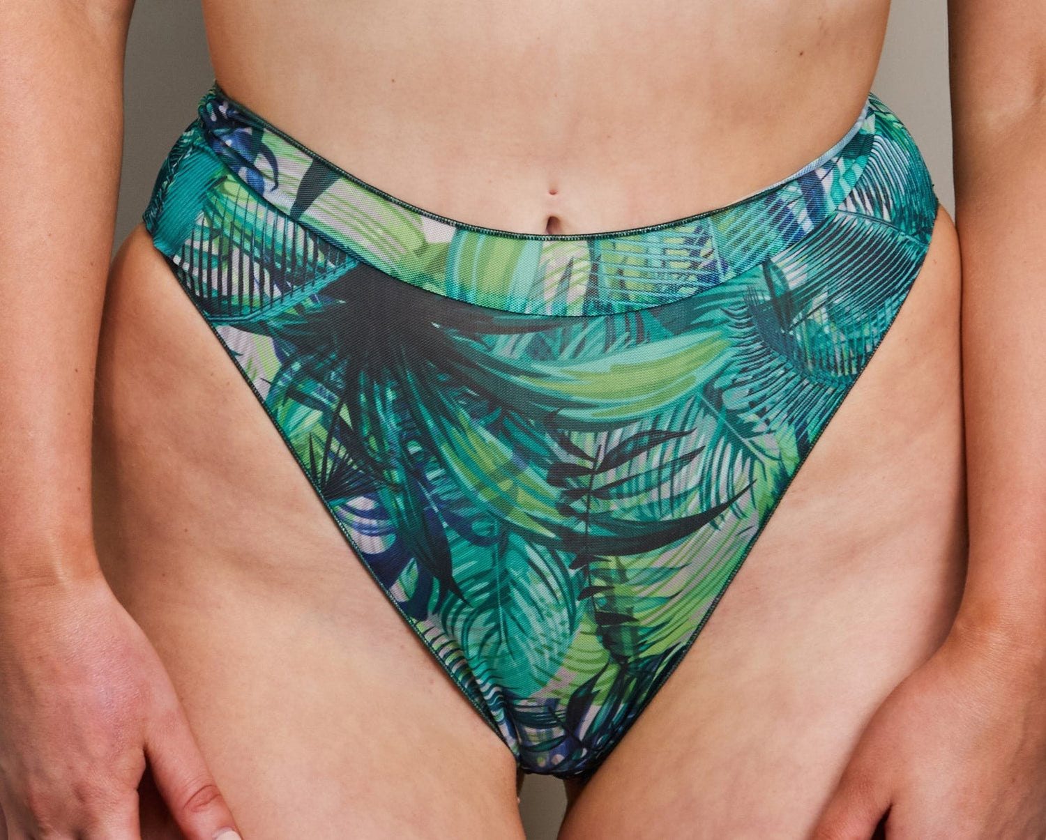 Tan Through 2 in 1 Bikini Set Bandeau & Seashell - Tropical Palm Green