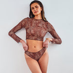 Tan Through Long Sleeve Bikini Set - Mini Feline