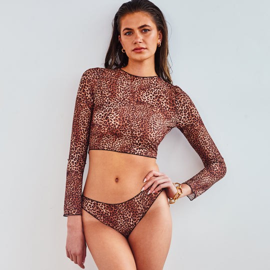 Tan Through Long Sleeve Bikini Set - Mini Feline