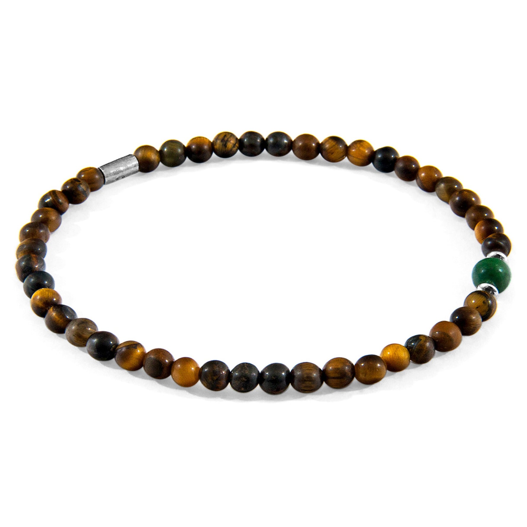 Walter Silver and Stone SKINNY Bracelet - Brown Tigers Eye and Green Jade